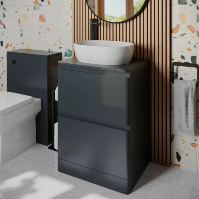 Image of Regis Forma Anthracite Grey Freestanding Countertop Vanity Unit with St Tropez White Basin 600mm