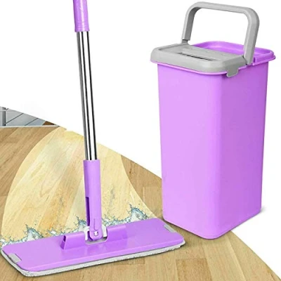 Image of Mantraraj 360 Rotate Head Flat Mop and Bucket Set Microfibre with Handle Innovative Twin Chamber for Wet &amp; Dry Use 2 Reusable Pads Suitable All Floor Types (Green)