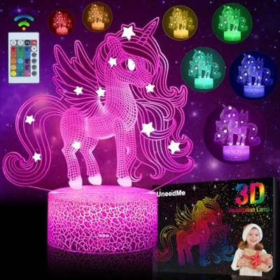 Image of Unicorn Night Light for Kids, Gifts Girls Toys Kids Age 3 4 5 6 7 8 9+ Years Old, 3D lamp 16 Colors Change with Touch Switch Remote Control Birthday Ideas Children