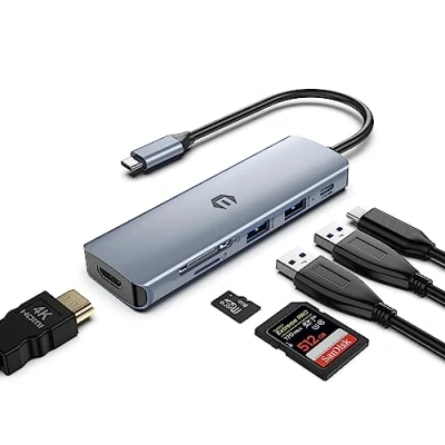 Image of USB C Hub, Adapter Mac Pro/Air Table Adapter, 6 in 1 with 4K HDMI Output, 100W PD, 2*USB 3.0, TF Card Reader, Compatible for Laptop, Surface Pro 8 and Other Type Devices