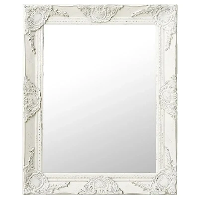 Image of vidaXL Wall Mounted Dresser Mirror Decorative Baroque Style Rectangular in White 50x60 cm Wooden Frame Decor