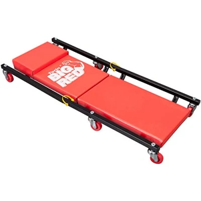 Image of Torin BIG RED Rolling Garage/Shop Creeper: 2 Piece, 36&quot; Padded Mechanic Cart with Headrest and 6 Casters, Alloy Steel Plastic