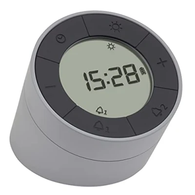 Image of TFA Dostmann Clock &amp; Night, 60.2029.10, 2 Alarm Times, USB Rechargeable, with Display Lighting, Gray, (L) 81 x (B) 115 (H) 93 mm