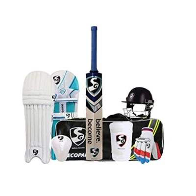 Image of SG Cricket Set Bat+Helmet+Batting Gloves+Batting Pads+League Abdominal Guard Complete Gear for Adult Bat Size: 6 Color: Multicolor Economy