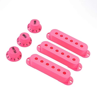 Image of 3 Pcs Guitar Single Coil Pickup Covers Plastic Cover Pink 6 Hole Switch Tip Holder with 2 Tone 1 Volume Knobs Set(Pink)