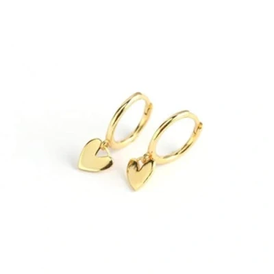 Image of HengNing Cute Heart Love Dangle Drop Cartilage Small Huggie Hoop Earrings for Women Girls Minimalist S925 S terling Silver Dangling Cuff Sleeper Hoops Dainty Hypoallergenic Jewelry Gifts Her(Gold)