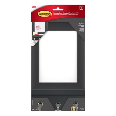 Image of Command Dry Erase Message Center, Slate, 1 Center with Key Hooks, 8 Medium Strips, Great for dorm decor