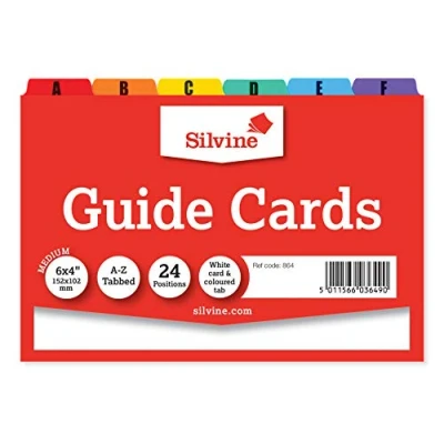 Image of Silvine A6 Guide Cards in Plain White, Tabbed A Z. Ref 864 (6x4&quot;)