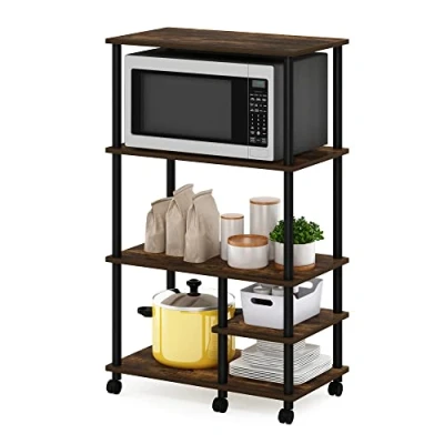 Image of Furinno Turn N Tube 4 Tier Toolless Kitchen Storage Shelf Cart, Amber Pine/Black