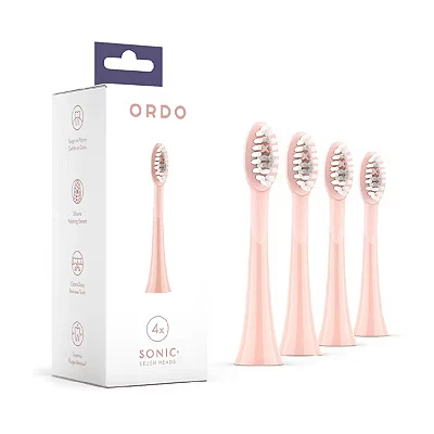 Image of Ordo Replacement Sonic Electric Toothbrush Heads with Pulse Technology for Teeth Cleaning Plaque Removal Silicone Polishing Deep Clean Bristles Adults Pack of 4 Brush Pink Rose Gold