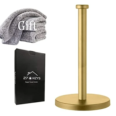 Image of Paper Towel Holder, Gold Holder Countertop, Gold, Countertop Kitchen Holder.