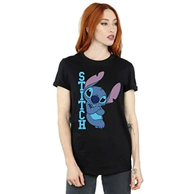 Image of Disney Women&#039;s Lilo and Stitch Posing Boyfriend Fit T Shirt Black XXXX Large