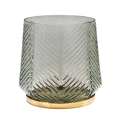 Image of Ivyline Elm Embossed Candle Holder in Clear Grey Waterproof &amp; Stylish Decorative Textured Glass for Tealight H15cm x W15cm D15cm