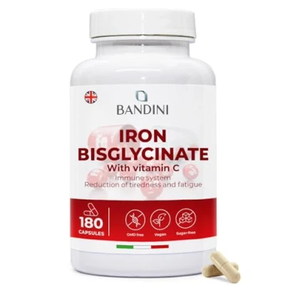 Image of Bandini® Iron Capsules High Strength 70mg Vegan Bisglycinate with Natural Vitamin C 6+ Months Supply, 180 Tiredness, Fatigue, Blood, Immunity Absorption Supplements