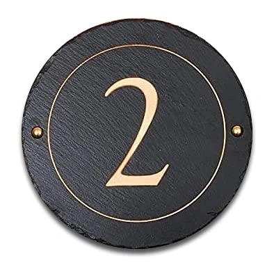 Image of Rustic Slate Round House Number, Personalised with Your Number Free UK Postage