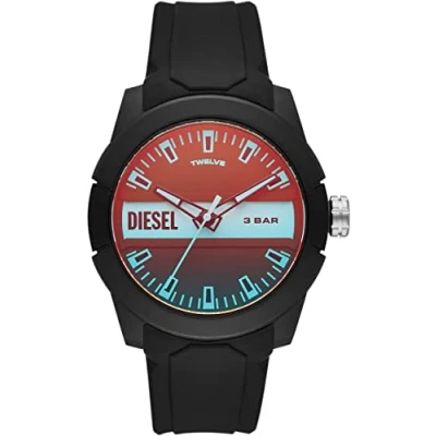 Image of Diesel Watch for Men Double Up, Three Hand Movement, 43 mm Black Nylon Case with a Silicone Strap, DZ1982