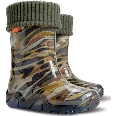 Image of Demar Kids Boys Girls Wellies Rain Boots Warm Fleece Lined Light Unisex Children Wellington 8.5/9 UK Child (label 26/27) Camo