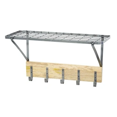 Image of KitchenCraft Industrial Kitchen Wall Mounted Shelf with Hooks, 32.5 x 60 25.5 cm (1&#039;1&quot; 2&#039; 10&quot;), Grey
