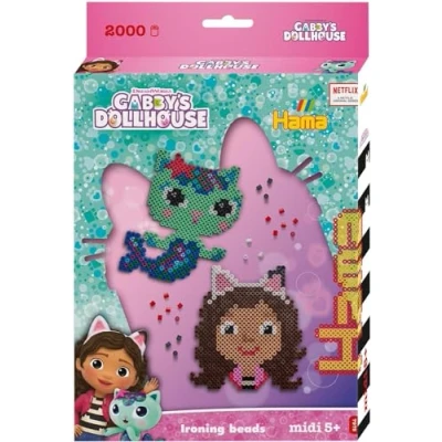 Image of Hama Gabby΄s Dollhouse 2.000 Fuse Beads, 1 Large Square Pegboard, Printed Design Sheet, Instructions &amp; Ironing Paper Mosaic Decoration Arts Craft for Creative Children Ages 5+