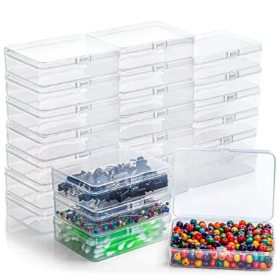 Image of BELLE VOUS Small Clear Plastic Storage Box Containers with Hinged Lid (24 Pack) L11.5 x W8.5 H2.8cm / 4.53 3.35 1.1 Inches Mini tub Boxes for Pills, Beads, Jewellery &amp; Craft Items