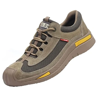 Image of fayengan Steel Toe Shoes For Men Women Lightweight Safety Work Breathable Construction Industrial Sneakers Trainers Caps Sport (Color : Khaki, Size 10 UK)