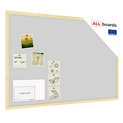 Image of ALLboards Cork Board Light Grey with Wooden Frame 90x60cm, Corkboard Bulletin Notice