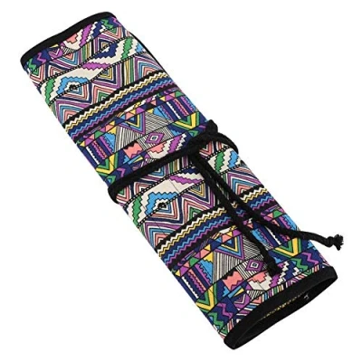 Image of 20 Holes Handmade Canvas Pencil Case Holders Paint Brush Roll Up Bag Pen Storage Pouch Large Capacity