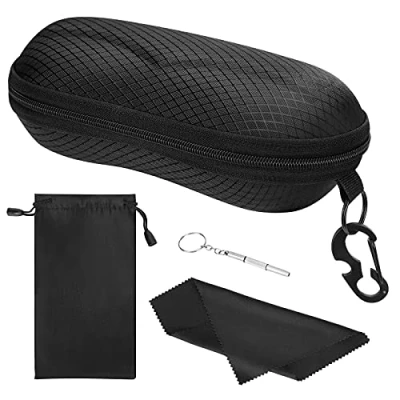 Image of MoKo EVA Semi Hard Shell Sunglasses Case, Unisex Anti scratch Protective Eyeglasses Storage Case Eyewear Holder with Metal Hanging Hook Mini Screwdriver for Men Women, Black