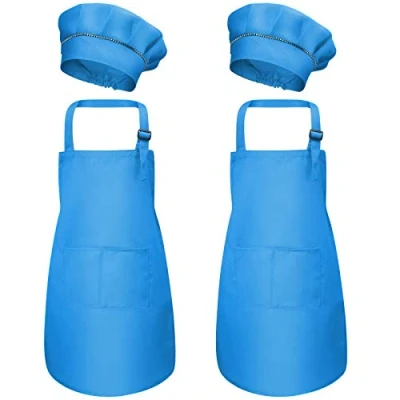 Image of 4 Pcs Blue Kids Apron and Chef Hat Set, Adjustable Children Aprons with Pockets for Boys Girls, Kitchen Garden Bib Aprons, Toddler Baking Cooking Crafting Painting (M 3 6 Age)