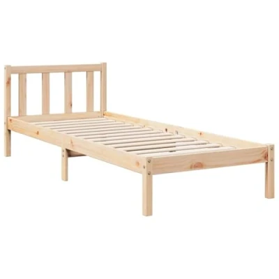 Image of vidaXL Extra Long Bed Frame Solid Pine Wood 90x220 cm Brown, Rustic, Single for Bedroom