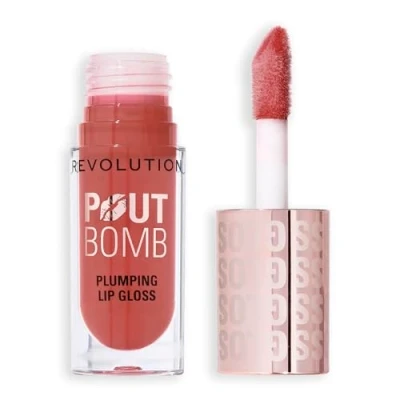 Image of Revolution Beauty, Pout Bomb Plumping Lip Gloss, High Shine for Glossy, Fuller &amp; Plump Lips with Hyaluronic Acid Peptides, Vegan Cruelty Free, Warm Peach Orange