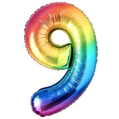Image of Balloon 9th Birthday Number 9 Multicolor XXL Giant Foil 40 Decoration. Flies with Helium.
