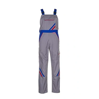 Image of Planam 2333110 Size 110 &quot;Highline Dungarees Zinc/Royal Blue/Red
