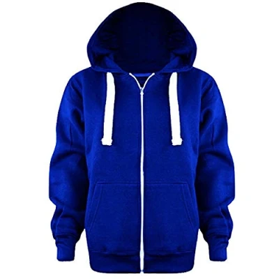 Image of Kids Girls &amp; Boys Unisex Plain Fleece Hoodie Zip Up Style Zipper Age 5 13 Years (11 12 Years, Royal Blue)