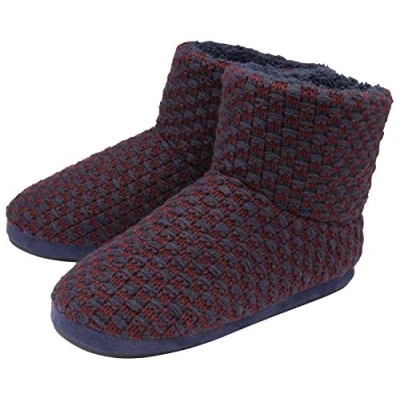 Image of DUNLOP Mens Furry Sherpa Slipper Boots Memory Foam Plush Indoor House Slippers Ankle Boot Gifts for Men (12 UK, Navy/Burgundy)