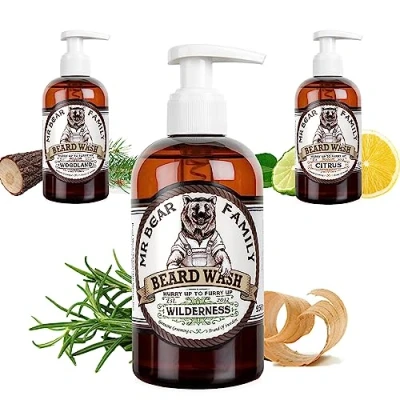 Image of Natural Beard Shampoo for Men Hydrating Vegan Wash Contains Anti Itch Beardruff Oat Extract + Soothing Witch Hazel Vitamin E Fuller, Healthier Hair Wilderness 250ml