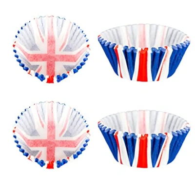 Image of SHATCHI 50pcs Union Jack Paper Cupcake Cases Baking Cups Muffin Cake Great Britain King Charles III Coronation Table Food Decorations, Red, White, Blue,