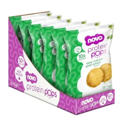 Image of Novo Nutrition Protein Pops Healthy Savoury Snack with High Protein, Low Sugar and Fibre Pack of 6 x 45g (Sour Cream Onion)