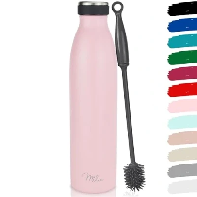 Image of Milu Stainless Steel Drinking Bottle 350ml, 500ml, 750ml, 1L, 1,5L Thermo Bottle, Insulated Water Leak Proof Double Walled, Carbonated incl. Cleaning Brush (Pink, 1,5L)