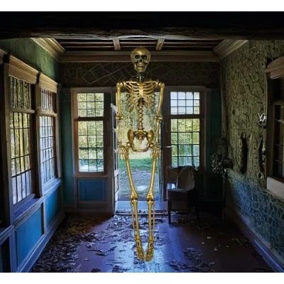 Image of FIESTAS GUIRCA Gold Skeleton (90 cm) Halloween Decoration for Parties and Celebrations Ideal Spooky Environments Skull Themes