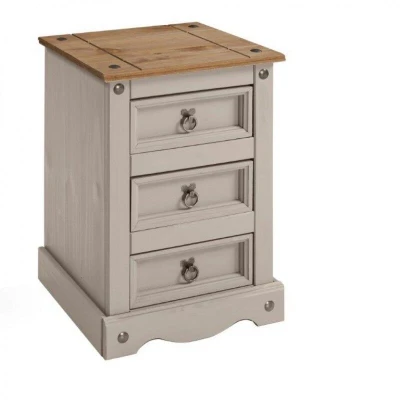 Image of Mercers Furniture Corona Grey Wax Medium 3 Drawer Bedside Table