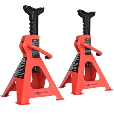 Image of Amazon Basics Steel Jack Stands, 2 Ton (1.8 metric Ton) Capacity 1 Pair, Red,Black