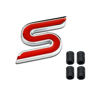 Image of 3D Metal S ST Logo Car Badge Emblem Sticker +4Pcs Knurled Style With Plastic Core Valve Caps for Universal Styling Decorative Accessories (2)