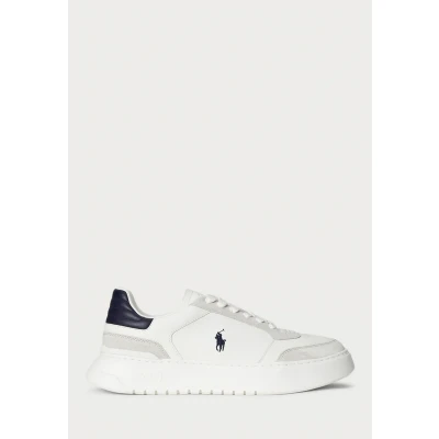 Image of Polo Ralph Lauren Rlite Sport Leathersuede Sneaker Trainers, Men&#039;s, Size: 8, Deckwash white/navy shoes