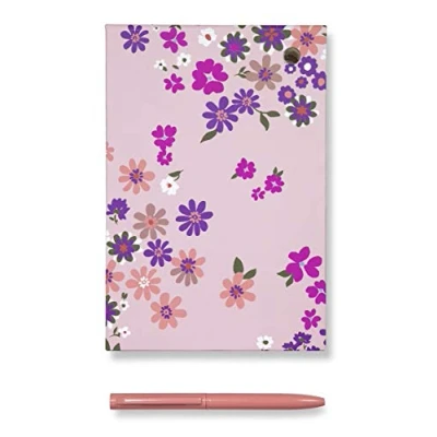 Image of Kate Spade New York Purple/Blush Floral Small Loose Note Holder with Black Ink Pen, Pacific Petals