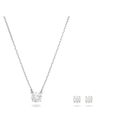 Image of Swarovski Attract set, Round, White, Rhodium plated