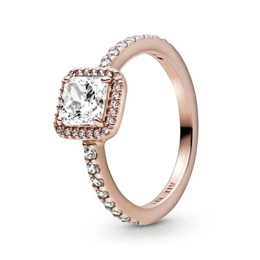 Image of Pandora Square Rose Gold Sparkle Halo Ring Size 56