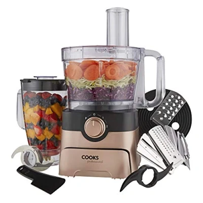 Image of Cooks Professional Food Processor 1000W Multifunctional Kitchen Chopper &amp; Blender for Chopping Slicing Grating Kneading Blending 2L Mixing Bowl 1.8L Jug Black Rose Gold…