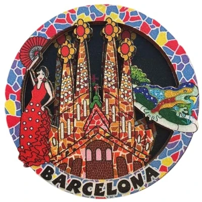 Image of Barcelona Spain Wood Fridge Magnet Travel Souvenir Gift Collection Home Kitchen Decoration Magnetic Sticker, Refrigerator