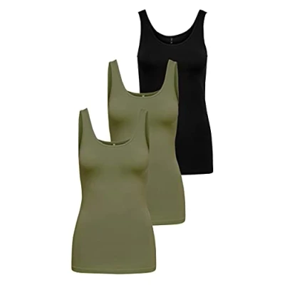 Image of Damen Onllive Love Tank TOP JRS 3 Pack, Black/+ 2 Dusty Olive, S (EU)